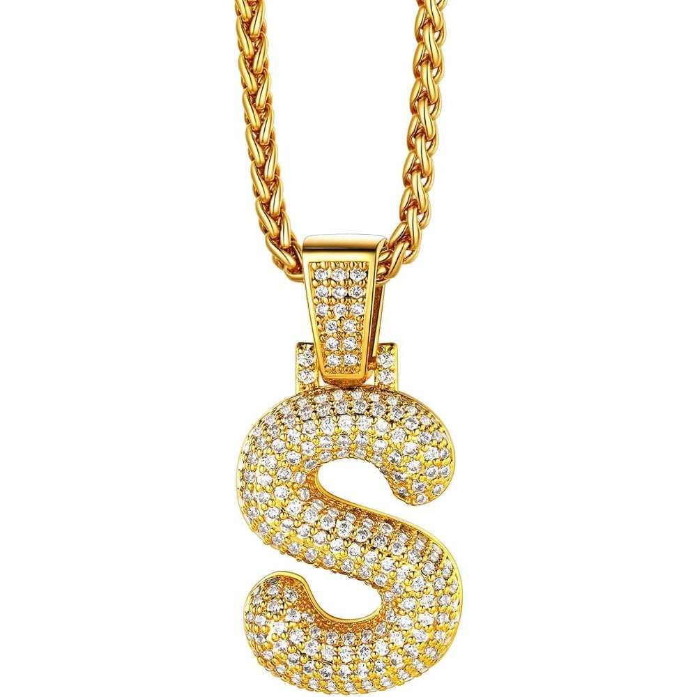 Richsteel Shiny Bubble Letter 18K Gold Plated Necklace